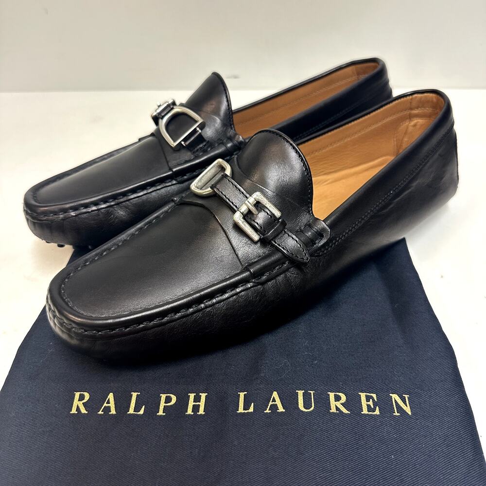 EUC Ralph Lauren Purple Label Driver Buckle Loafers Black Made in Italy 11 D